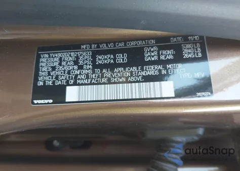 2011 Volvo Xc60 T6/T6 R-Design из США, поврежденный, VIN YV4902DZ1B2175633